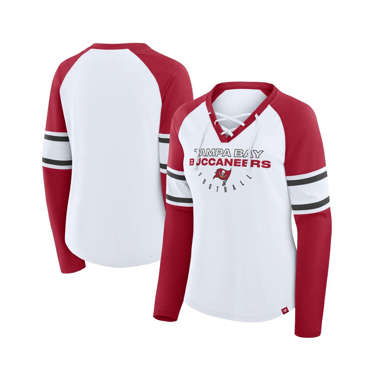 Женская футболка Fanatics White/Red Tampa Bay Buccaneers Redzone Blitz Package Raglan Lace-Up V-Neck Long Sleeve — фото 1