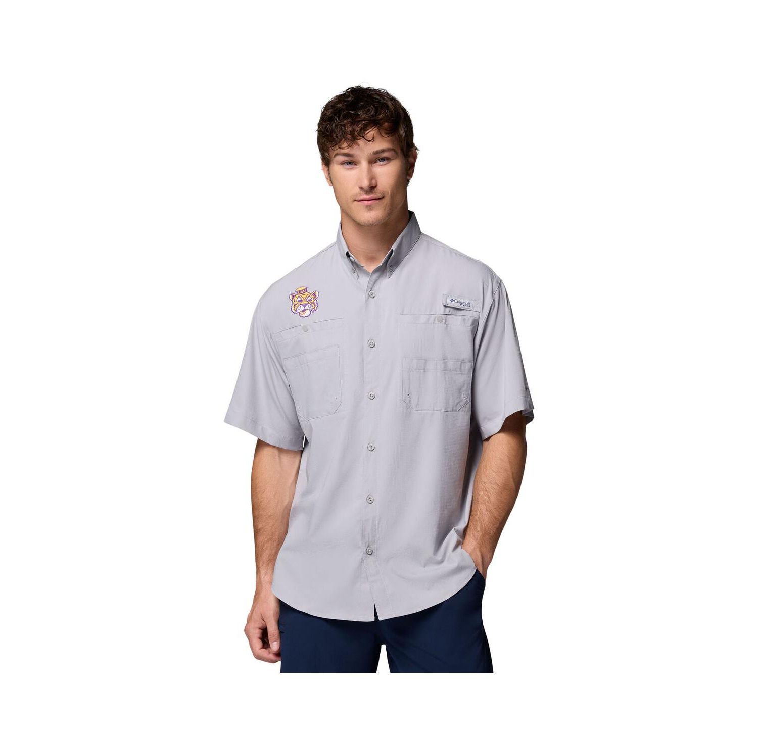 Men's Gray LSU Tigers Tamiami Omni-Shade Button-Down Shirt