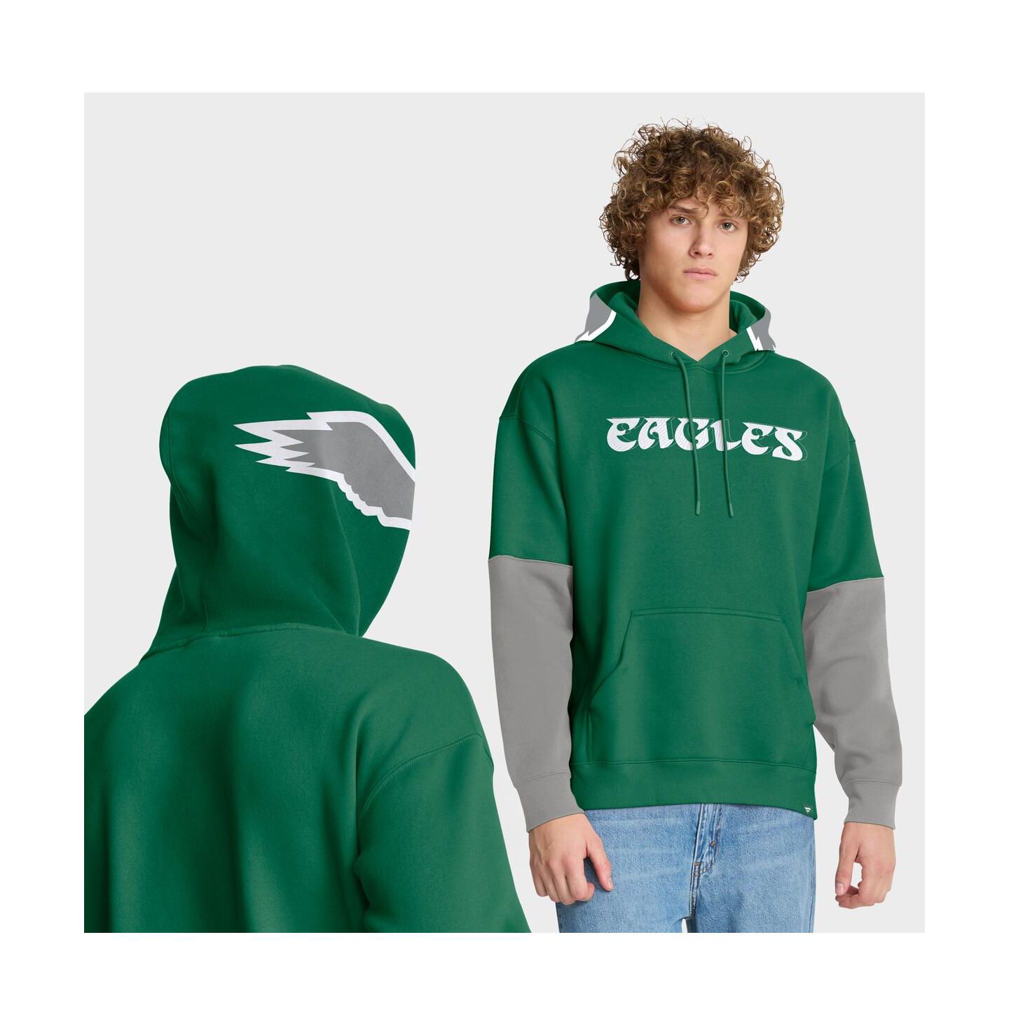 Мужское худи Fanatics Kelly Green Philadelphia Eagles Helmet Retro Pullover — фото 1