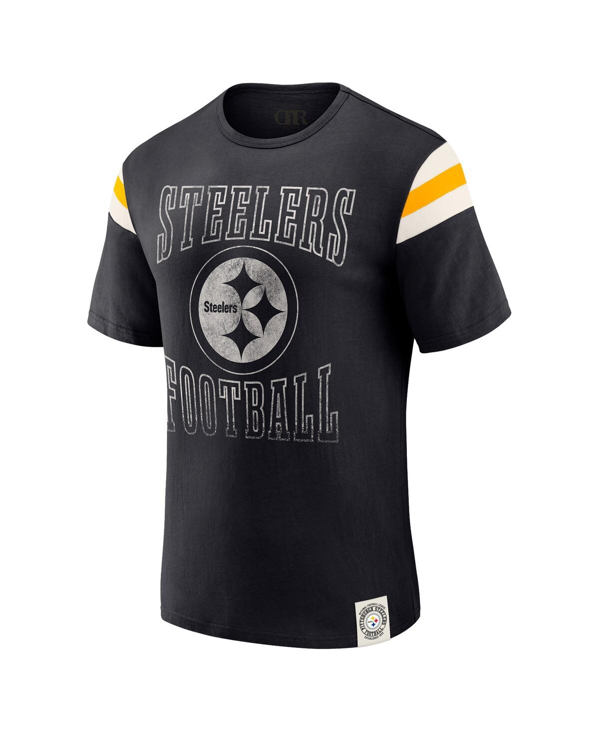 Darius Rucker Collection by Fanatics Men's Black Pittsburgh Steelers Football Stripe Sleeve T-Shirt