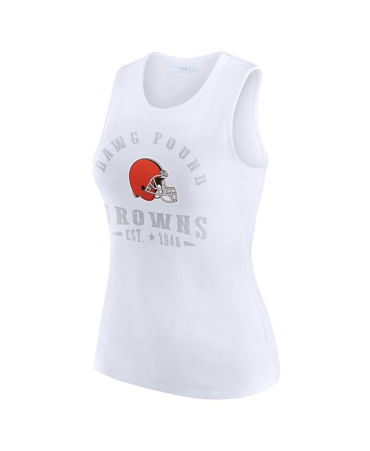 Wear by Erin Andrews Women's White Cleveland Browns Ribbed Graphic Tank Top