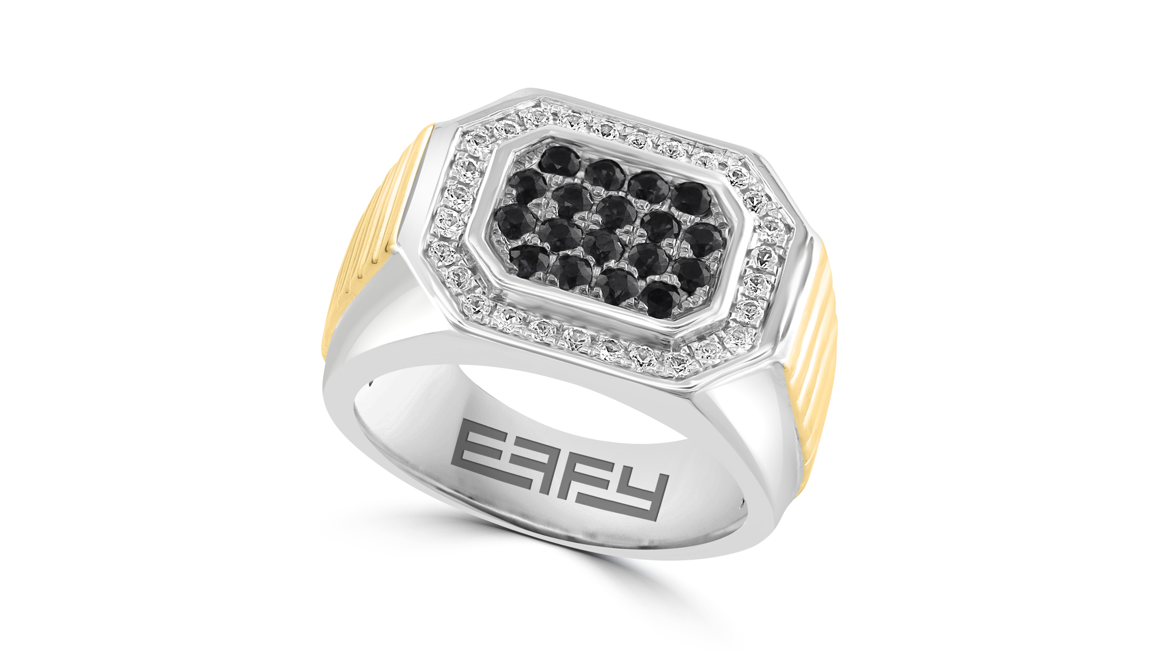Effy Collection Men's Diamond (1/3 ct. t.w.) and Black Spinel (3/4 ct. t.w.) Ring in 18K gold over Sterling Silver