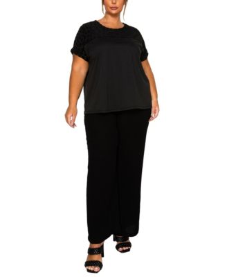 Plus Size Cheetah Burnout Contrast Yoke Dolman Top