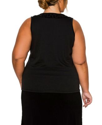 Plus Size Cheetah Burnout Contrast Neck Inset Tank Top