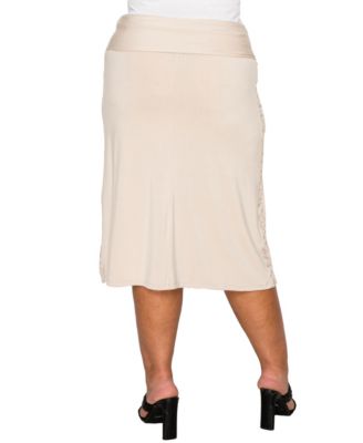 Plus Size Cheetah Burnout Contrast Fold Over Midi Skirt