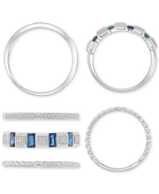 Diamond (0.129 ct. t.w.) and Blue Sapphire (0.592 ct. t.w.) Ring in Sterling Silver