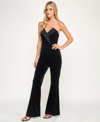 Juniors Velvet Tuxedo Jumpsuit