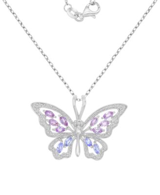 Diamond (0.102 ct. t.w.), Rose De France (0.64 ct. t.w), and (Tanzanite 0.4 ct. t.w.) Necklace in Sterling Silver