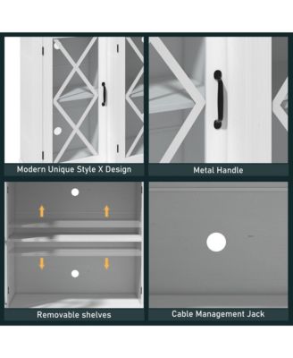 63-Inch 1 Pc Wooden Adjustable Shelves Storage Farmhouse TV Stand