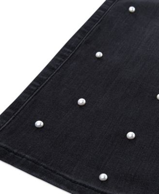 Girls' High-Rise Embellished Wide Leg Jeans