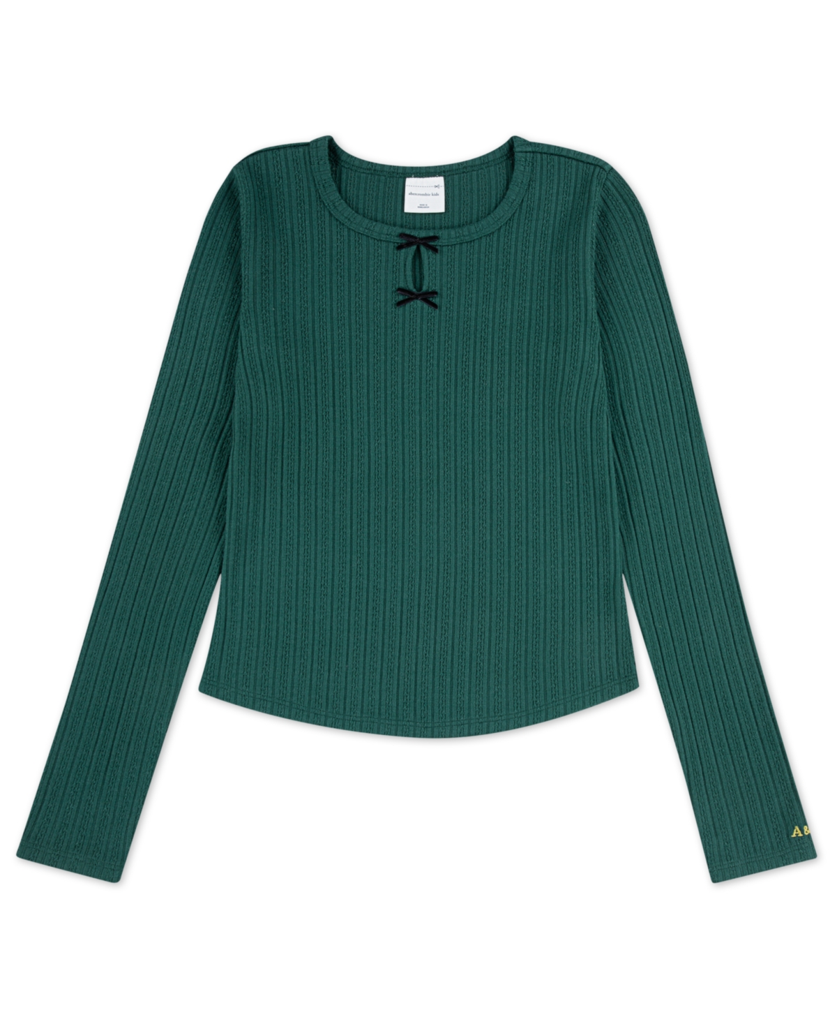 abercrombie kids Girls Double Bow Pointelle Long Sleeve Top