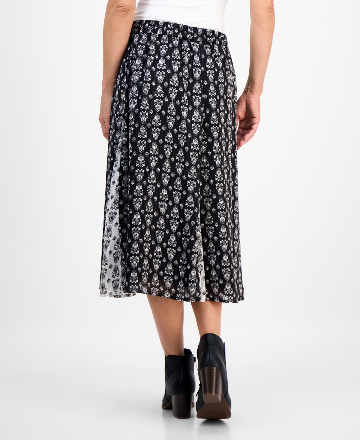 Style & Co Petite Damask Shine Mixed-Print Skirt, Macy's Exclusive