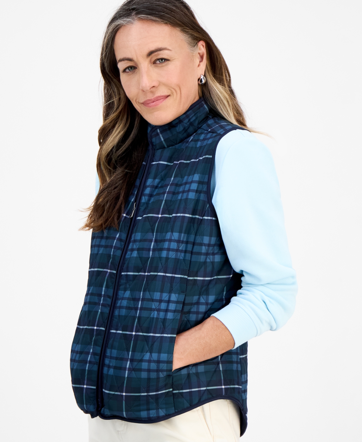 Style & Co Petite Quilted Vest, Created For Macy's In Blue