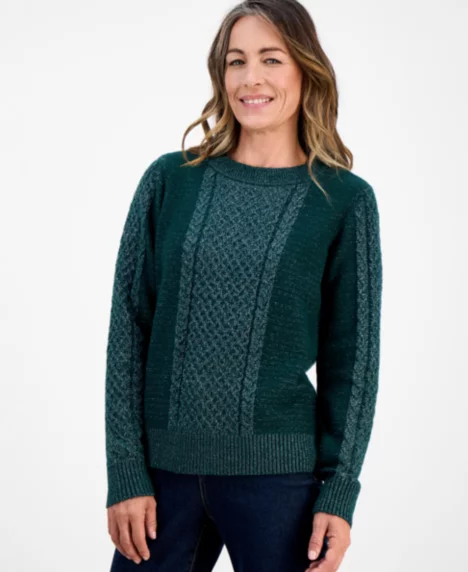 Petite Shine Cable-Knit Sweater - Ponderosa Pine