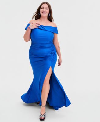 Trendy Plus Size Off-The Shoulder Ruched Gown, Created for Macy's