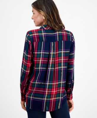 Petite Festive Plaid Perfect Long-Sleeve Shirt, Macy's Exclusive 