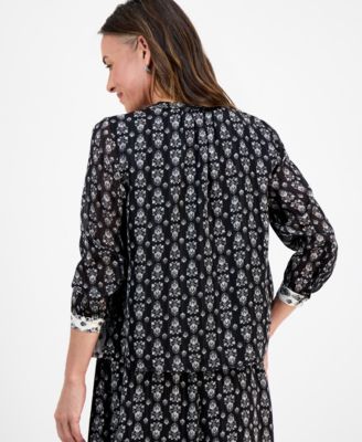 Petite Damask Shine Pintucked Top, Macy's Exclusive