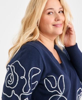 Plus Size Embroidered Soutache Sweater, Macy's Exclusive