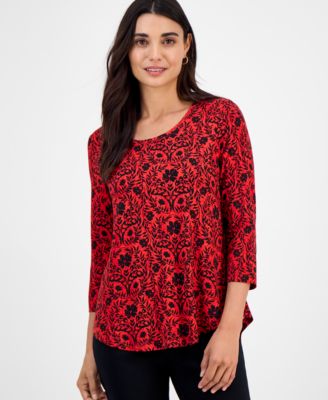 Macy's - Petite Painted Foliage 3/4-Sleeve Top