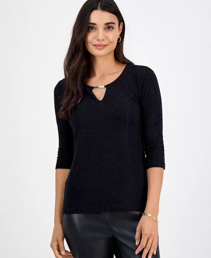 Petite Shine Stripe Jacquard Keyhole Top - thumbnail 3