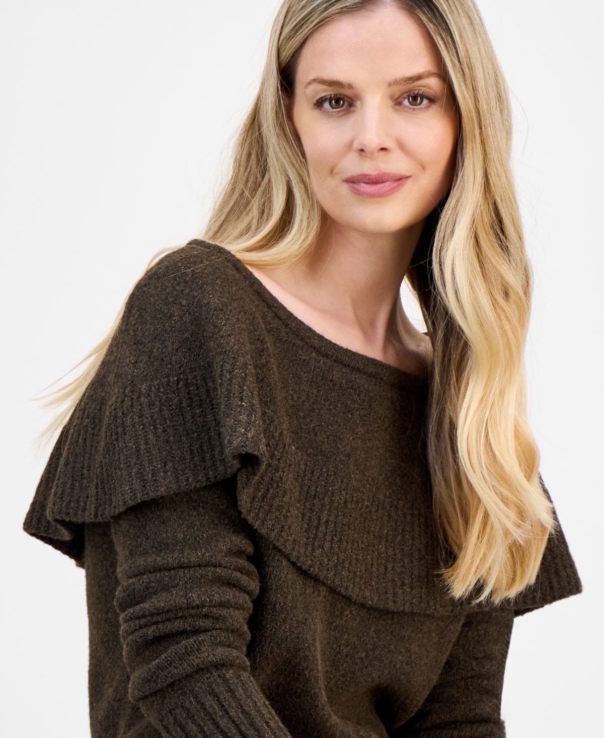 And Now This Petite Cape-overlay Long-sleeve Sweater, Macy's Exclusive In Brown