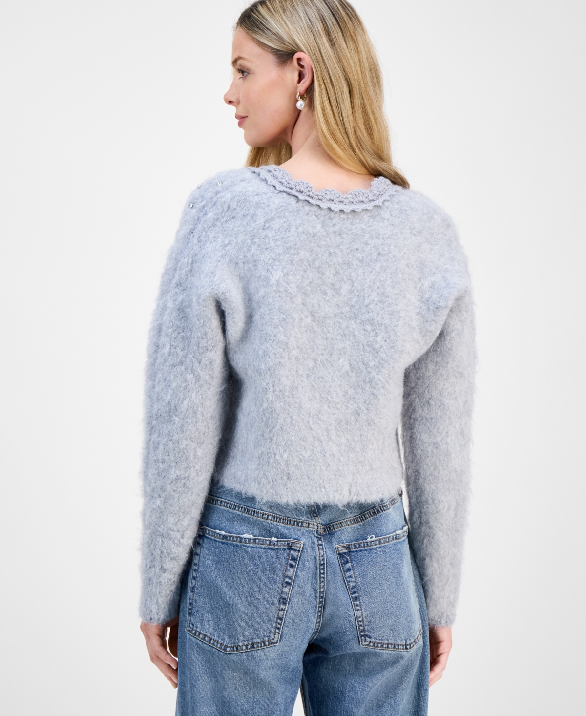 And Now This Petite V-Neck Embellished Fuzzy Cardigan, Macy's Exclusive