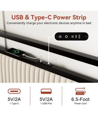 Full Size Velvet Upholstered Bed Frame with LED Headboard, 2 Drawers, Charging Station