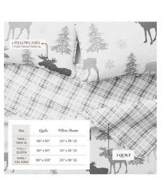 Moose & Evergreens Lightweight Reversible Microfiber Quilt Set with Shams