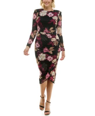Women's Floral Mesh Bodycon Midi Dress