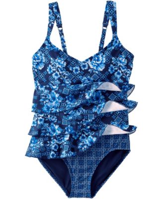 Women's Long Torso Ruffle Fauxkini One Piece Swimsuit