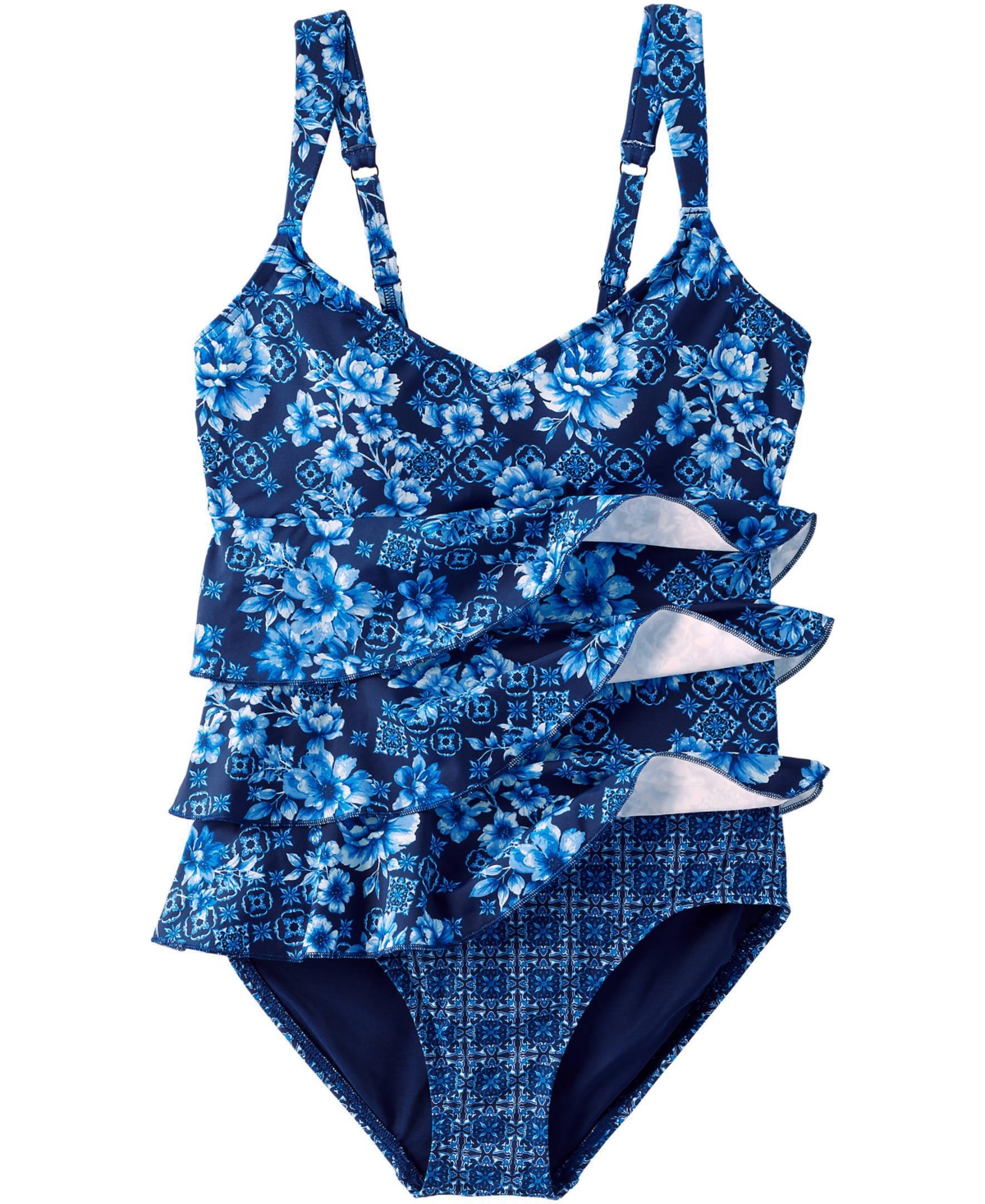 Lands' End Women's Long Torso Ruffle Fauxkini One Piece Swimsuit