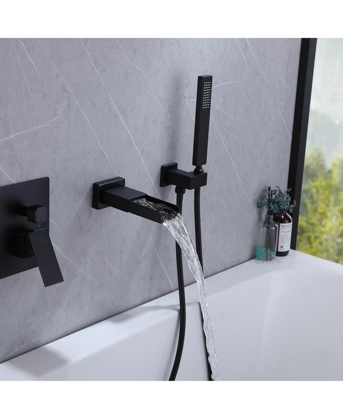 Greenspring Waterfall Single-Handle 2 Sprayer Wall Mount Bathtub Shower Faucet in Matte Black