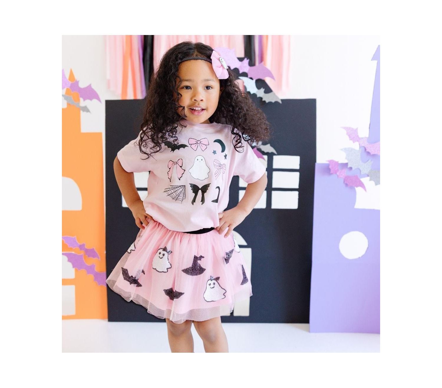 Little and Big Girls Spooky Coquette Halloween Short Sleeve T-Shirt