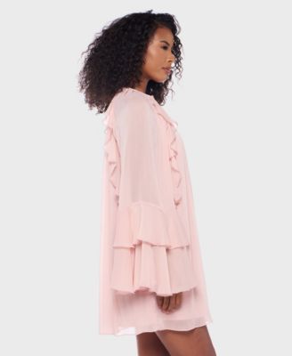 Juniors' Ruffled Chiffon Long-Sleeve Dress