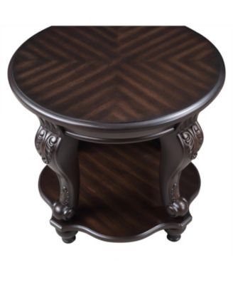 Streamdale 22" Two Tone Round End Table,Solid Wood Sofa Side Table with Shelf,Living Room Corner Table Easy Assemble, Espresso