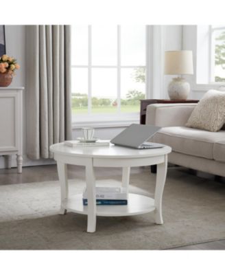 Round Coffee Table with Storage Shelf, 2-Tier Accent Table, 30" x 30" x 18