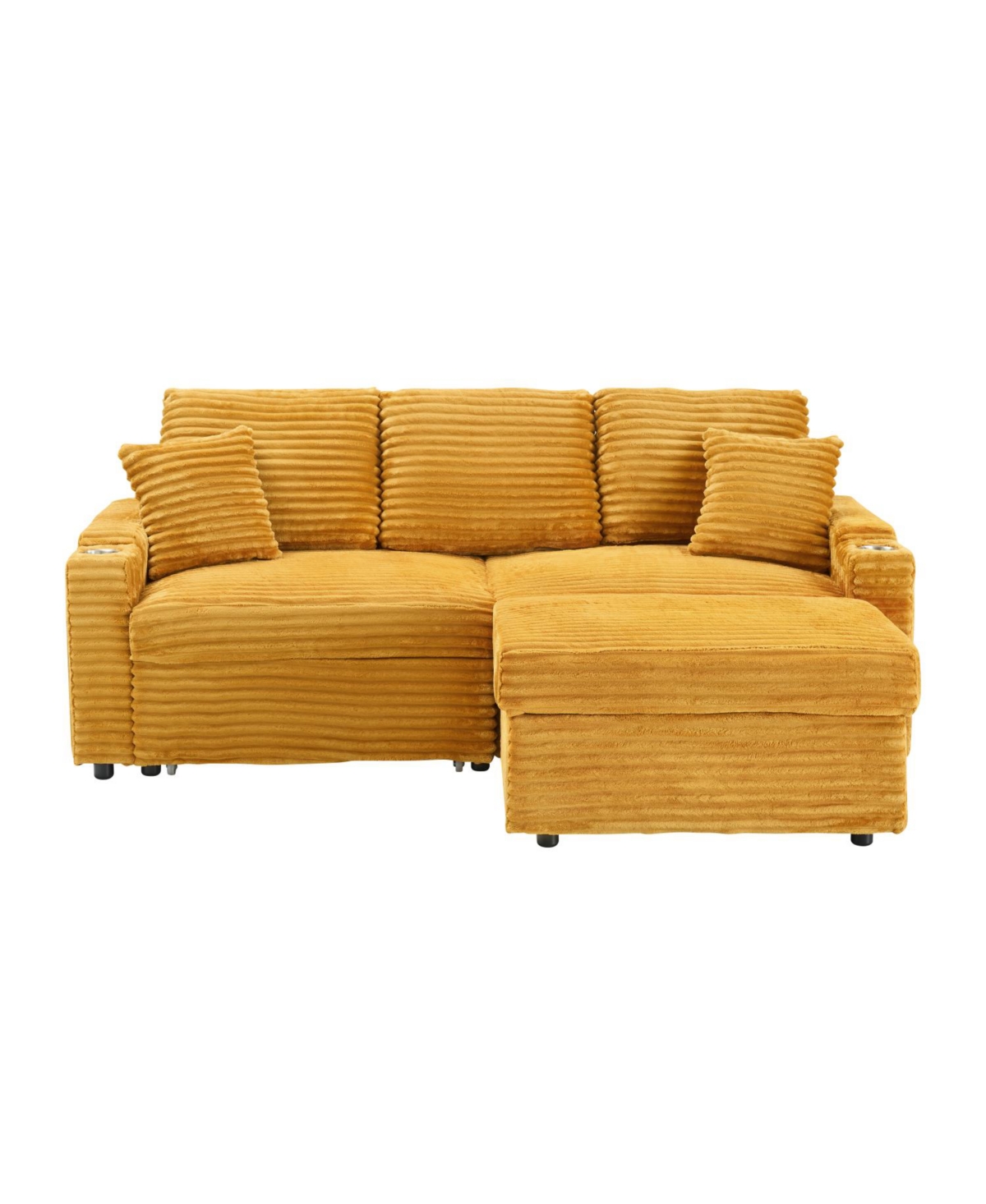Streamdale 80" Foldable Corduroy Chaise Sofa with Storage, Cup Holders, Footrest
