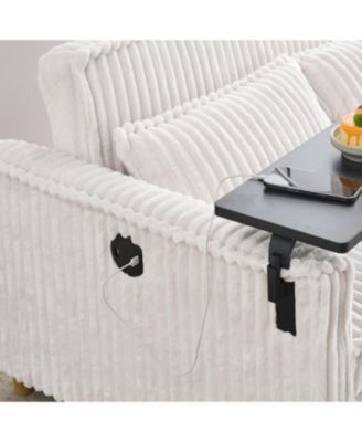 Corduroy Pull-Out Sofa with Tabletop and USB Ports