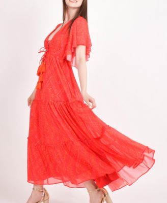 Women's Red Tiered Maxi Dress