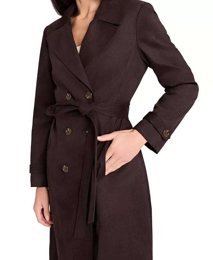 Petite Suede Long Sleeve Trench Coat - thumbnail 4