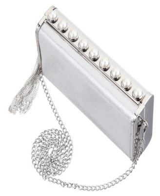 Crystal Ornamented Minaudiere Tassel Lift Lock Clutch