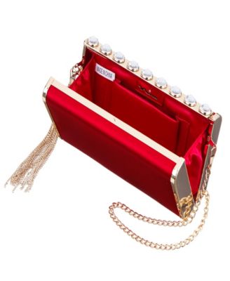 Crystal Ornamented Minaudiere Tassel Lift Lock Clutch