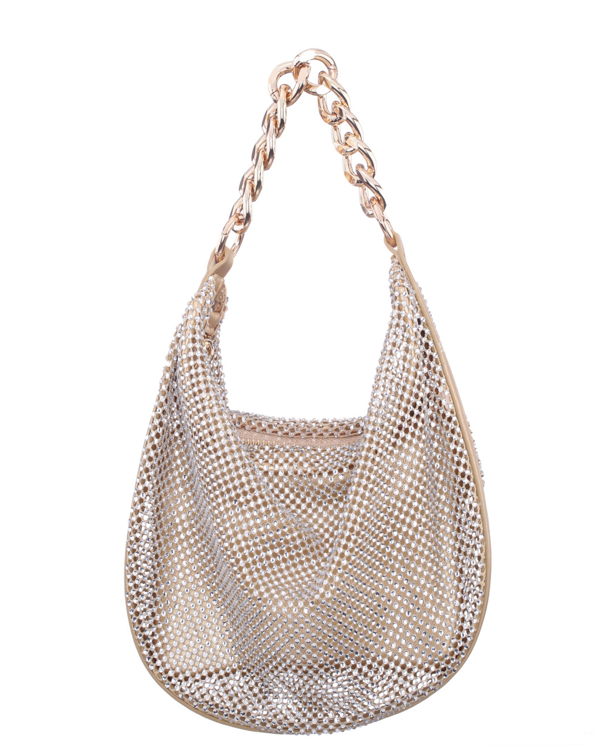 Nina Crystal Mesh Zipper Hobo Bag In Gold