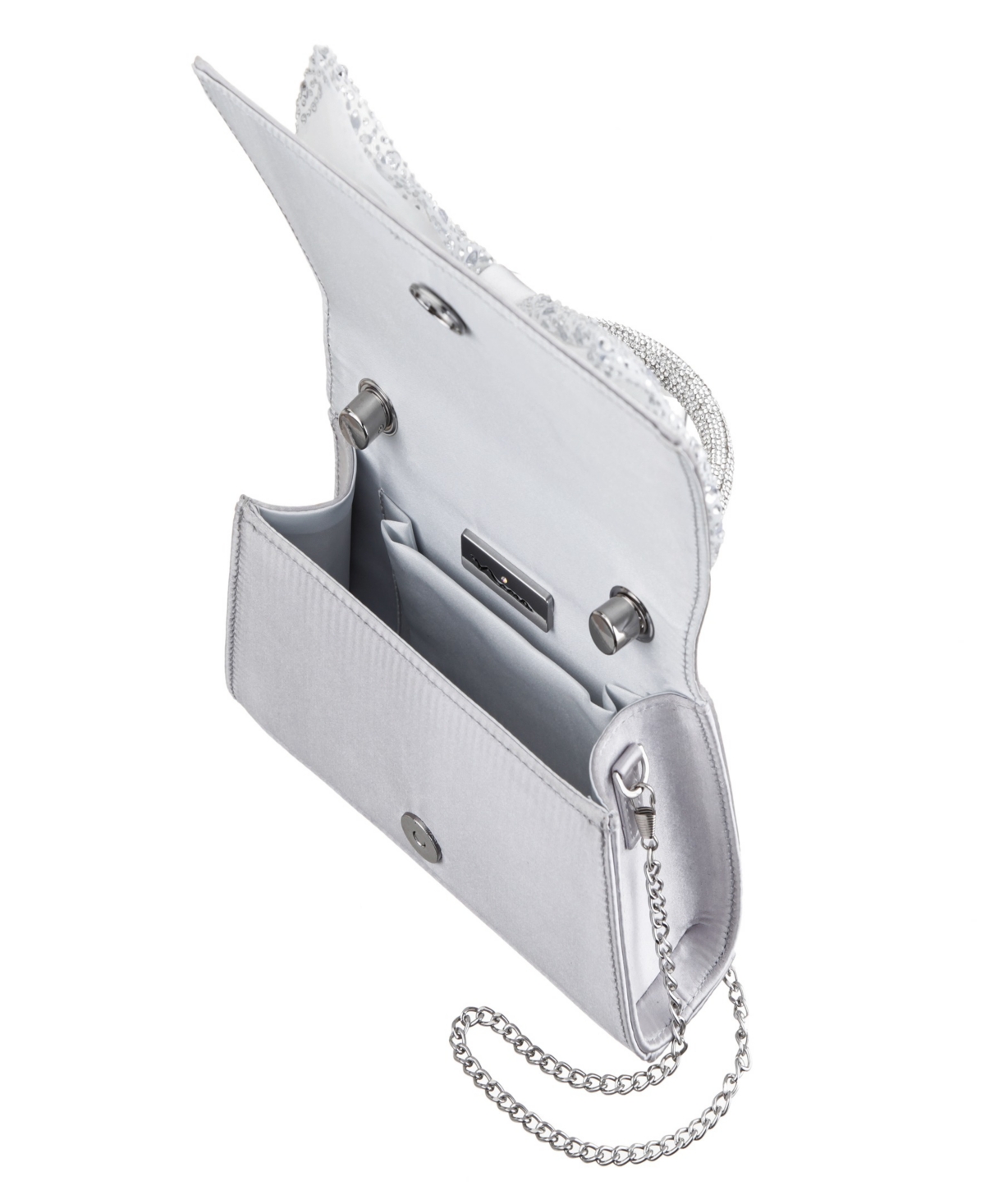 Nina Crystal Magnetic Snap Satchel Bag In Silver