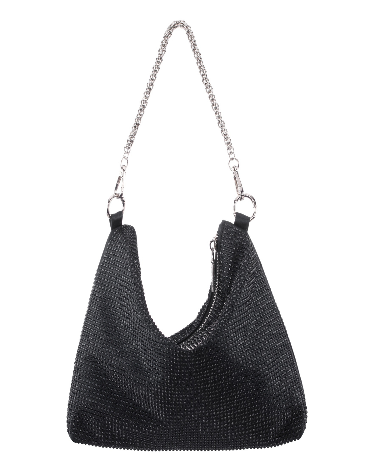 Nina Crystal Embellished Zipper Hobo Bag In Black
