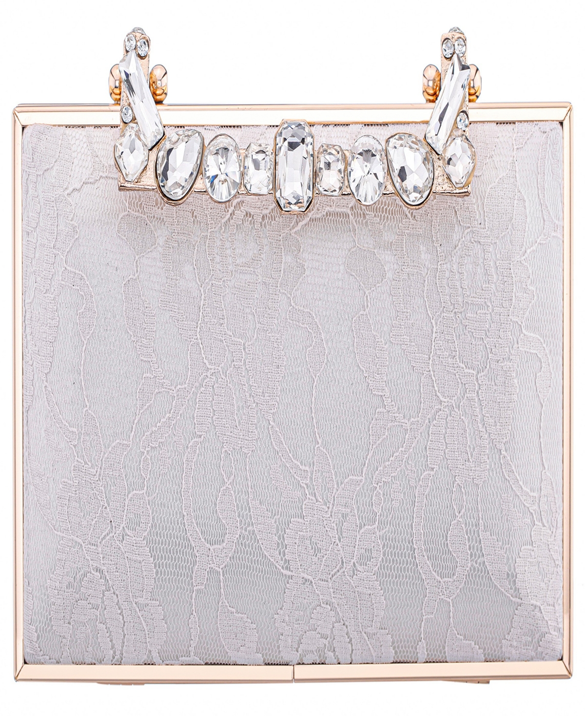 Nina Crystal Handle Lift Lock Lace Clutch In Silver