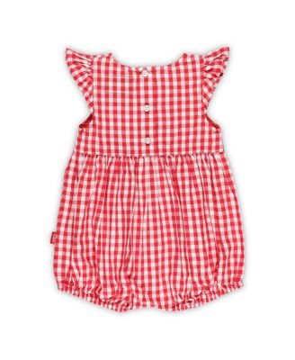 Girl's Baby Boys and Girls Scarlet Ohio State Buckeyes Cara Gingham Ruffled Bodysuit