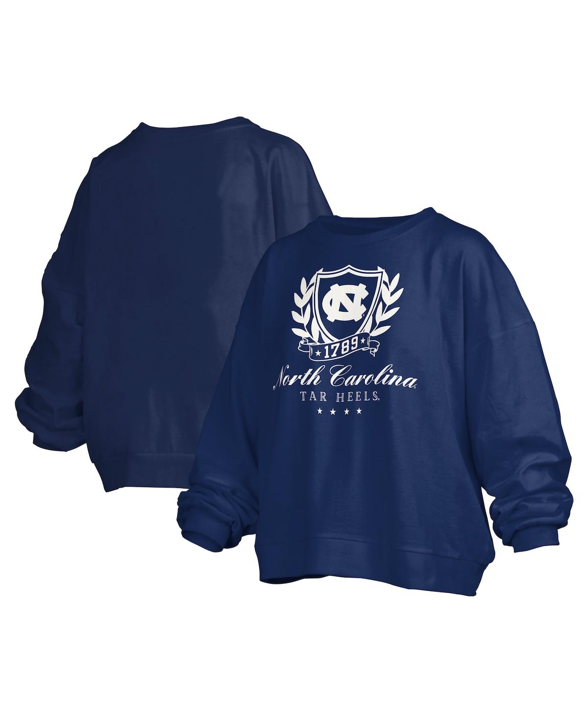 Pressbox Women's Navy North Carolina Tar Heels Big Aug Script Janice Oversized Pullover Sweatshirt In Blue