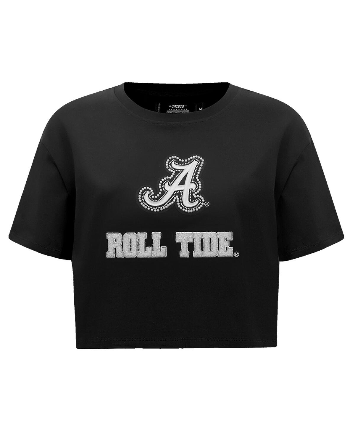 Pro Standard Women's Black Alabama Crimson Tide Rhinestone Cultivated Pearl Boxy Cropped T-shirt In Black