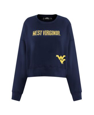 Women's Navy West Virginia Mountaineers Sequin Boxy Cropped Pullover Sweatshirt